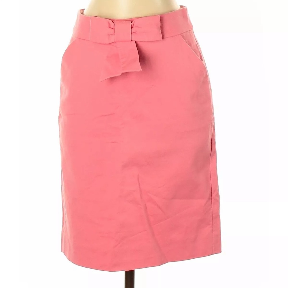 J crew Double Serge Bow Pencil Skirt Pink 0
